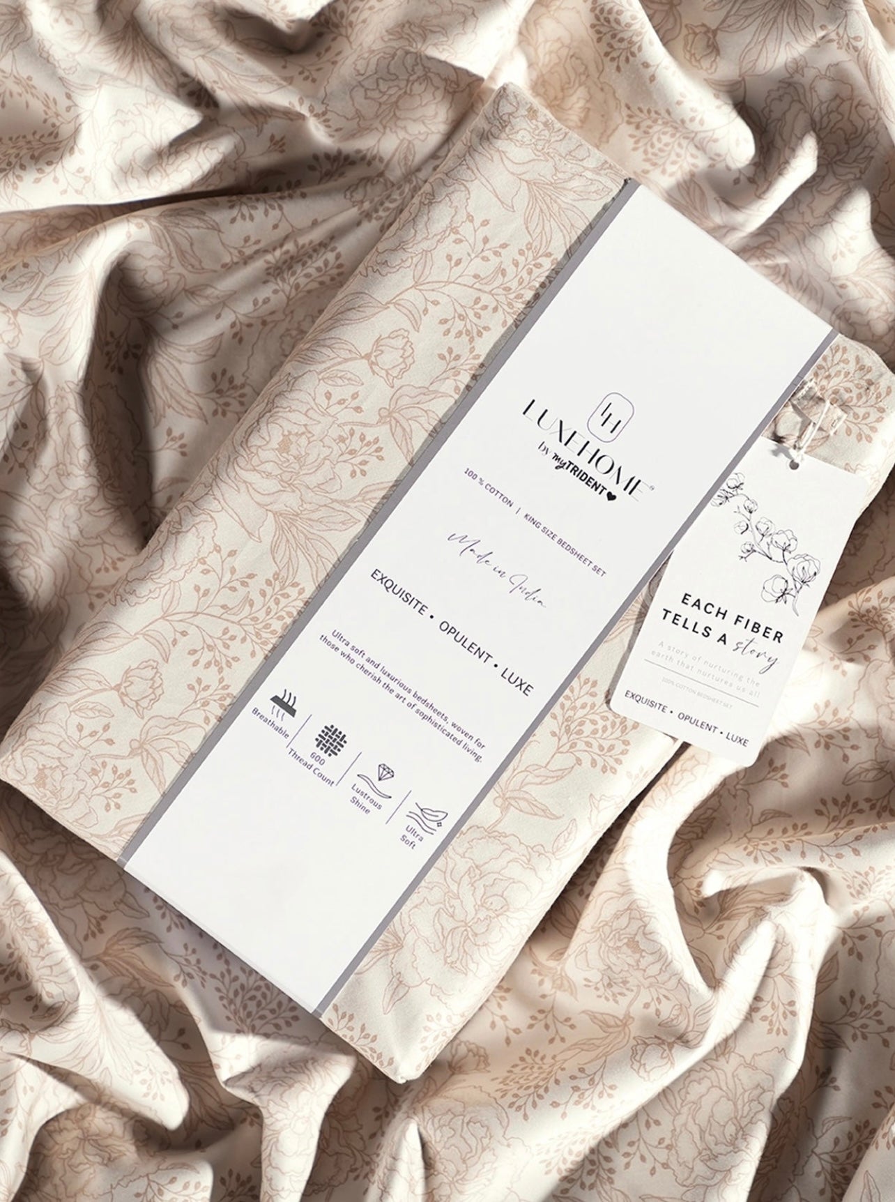 Luxe Home King Bedsheet, Solace|600 TC Cotton|4 Pillow Covers