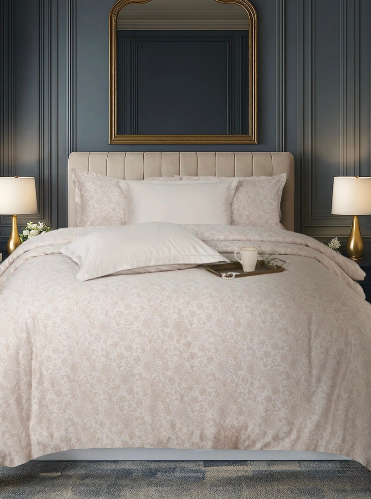 Luxe Home King Bedsheet, Solace|600 TC Cotton|4 Pillow Covers